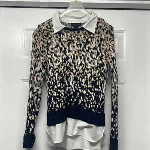 Pattern sweater with faux collared dress shirt